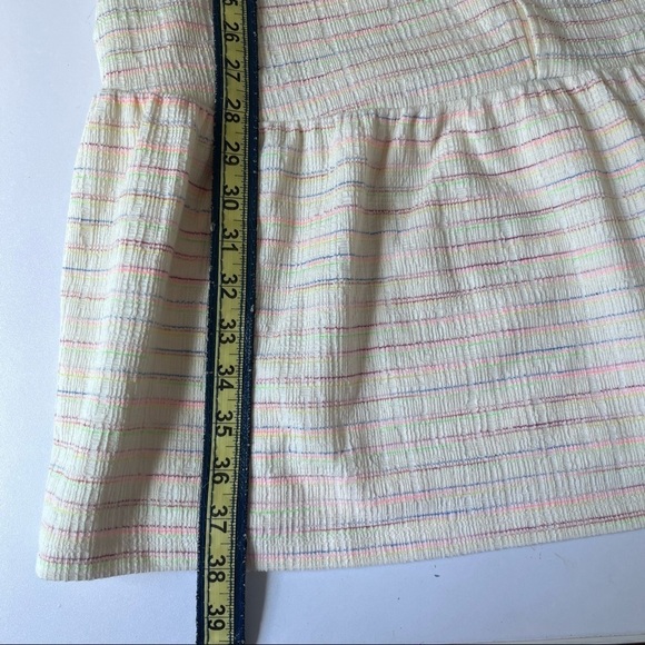 LOFT Bow Strap Button Front Linen Stripes Flounce Dress Ivory Multi-Color Medium - Picture 14 of 14